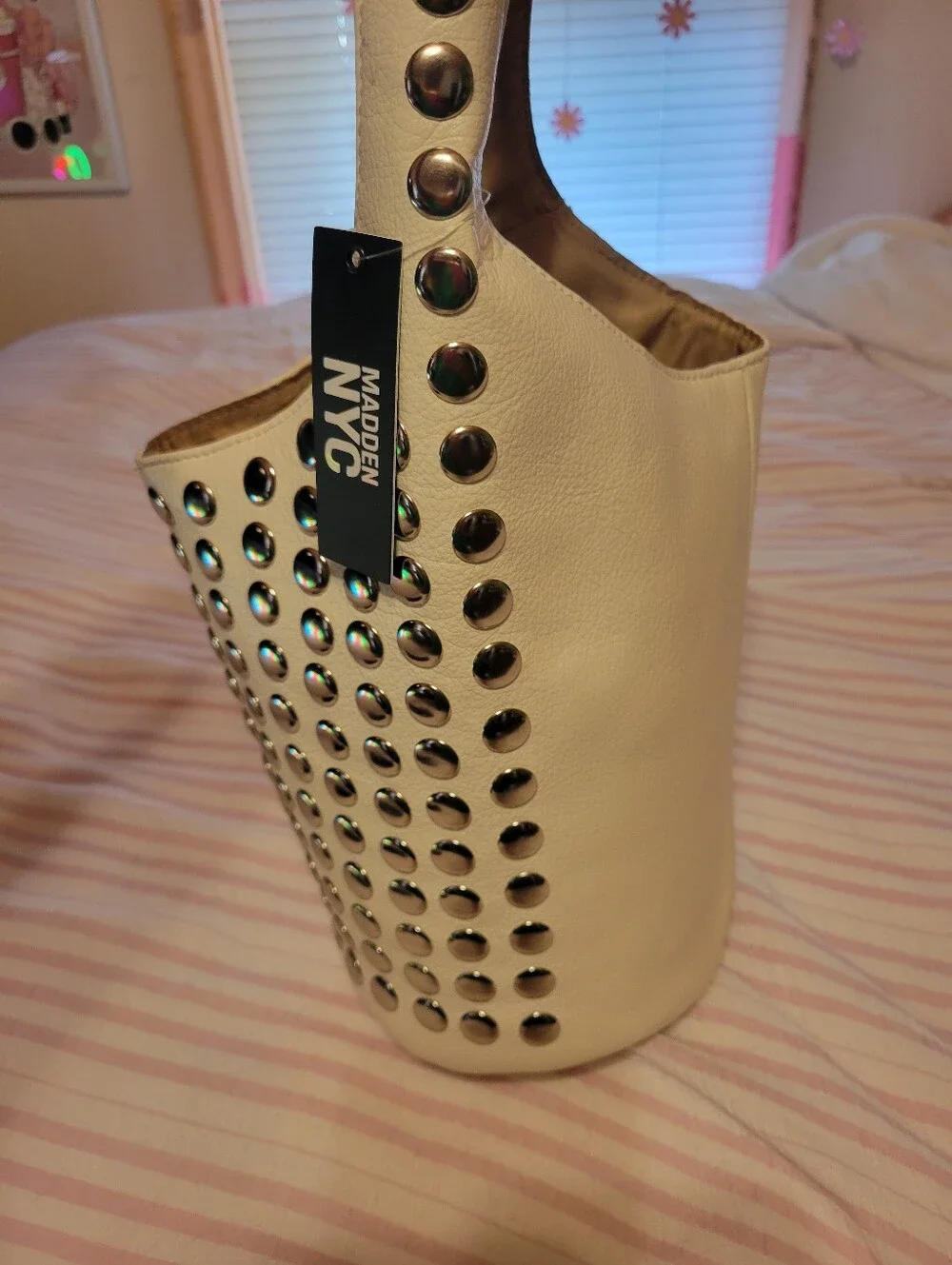 Steve Madden Creme Studded Bucket Bag. Bought At Dillards.